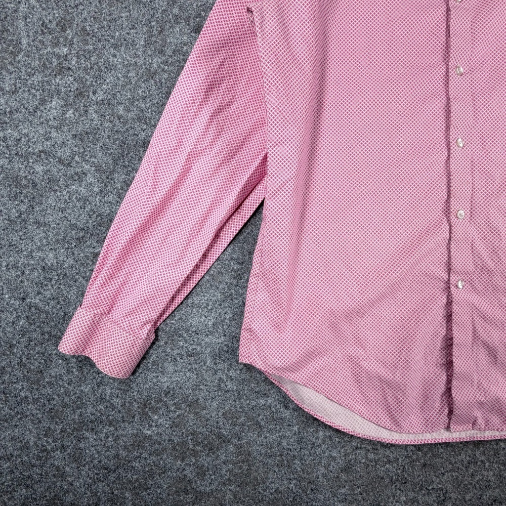 Calvin Klein Steel+ Dress Shirt Mens L PinK Geometric Stretch Non Iron Slim Fit - Picture 4 of 16